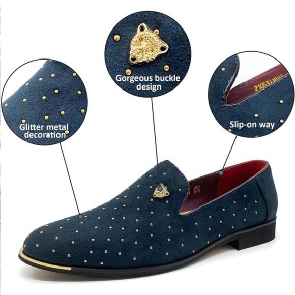 Men\'s Pointed Toe Rivet Dress Shoes Glitter Modern Metallic Slip On Loafers main image 6